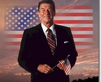 On his knees … Ronald Reagan
